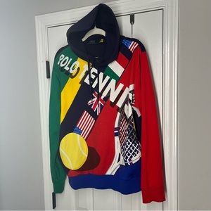 POLO RALPH LAUREN Men’s Size M TENNIS PRINT Sweatshirt Hoodie Winter Rare